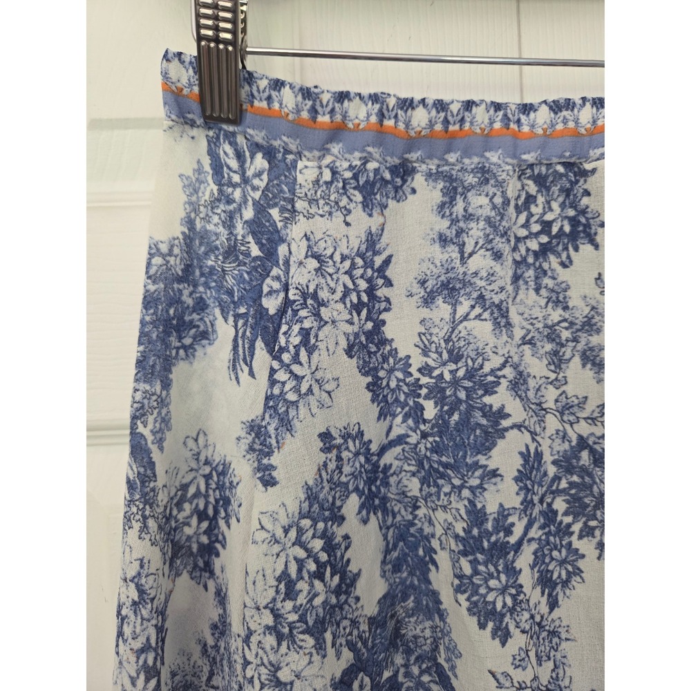 Max Studio Midi Skirt Textured Crepe Elastic Waist Women Small Blue Floral NWOT - Picture 4 of 6